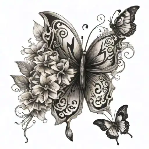 I want butterflies, something with 777, Chinese flowers, a symbol of god and add like the god symbol like the cross tattoo design idea