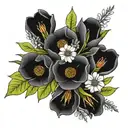 bouquet of flowers with birth flower for May June July and October  tattoo design idea