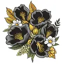 bouquet of flowers with birth flower for May June July and October  tattoo design idea