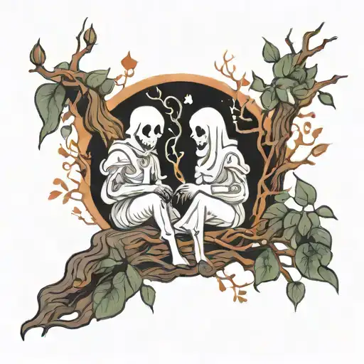 my beloved ghost and me sitting in a tree dying tattoo design idea