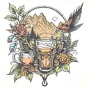 Drinking in nature and mountains tattoo design idea