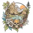 Drinking in nature and mountains tattoo design idea