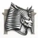 pharaoh with "heavy is the head that wears the crown" script through it  tattoo design idea