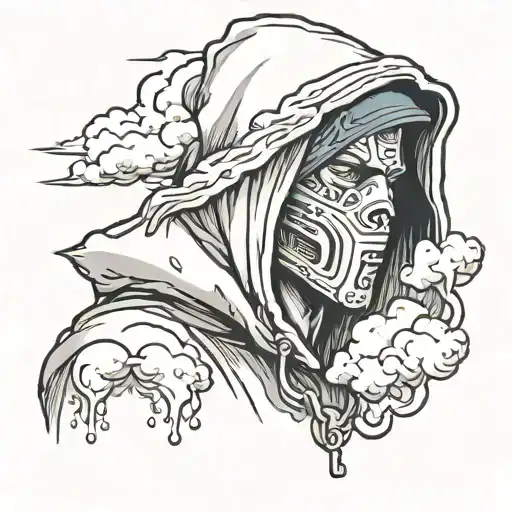 guy with a hoodie, but clouds instead of face inside the hood tattoo design idea