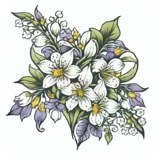 daisys snowdrops and violets crossed over  tattoo design idea