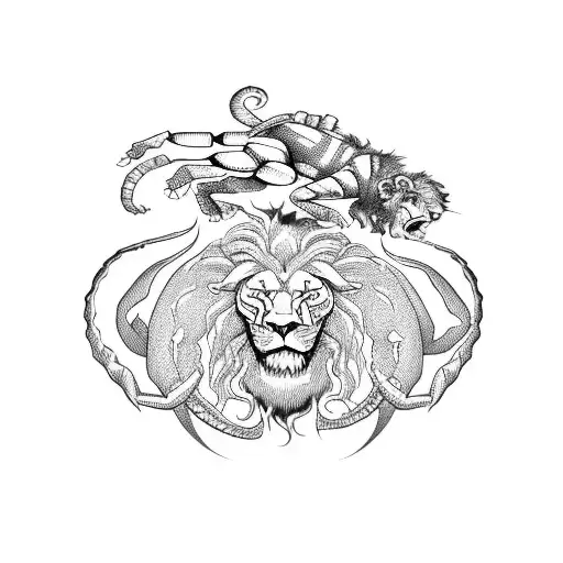 Lion and scorpion morph fantasy  tattoo design idea