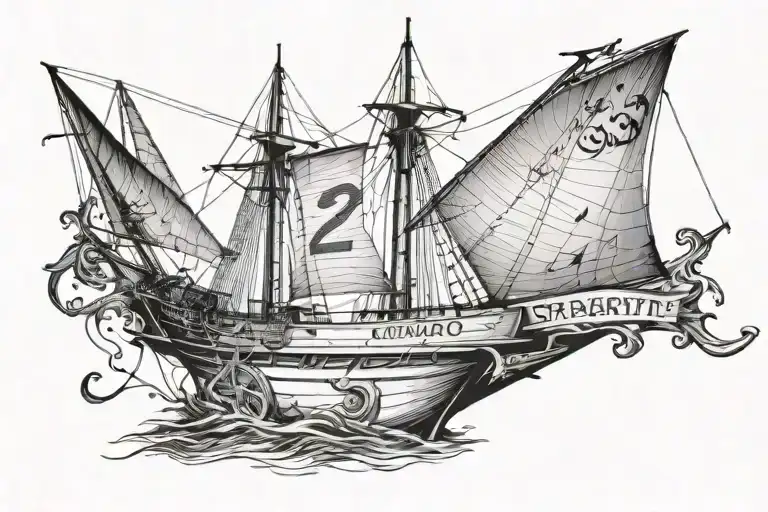 Stern of a Sail boat with the Name Sybarite and the cordinates 42 degrees 9,926 North  70 degreees 42.418 W tattoo design idea