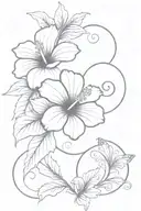 a hibiscus flower with a butterfly and a border which extends the 2 with the initials W and C tattoo design idea