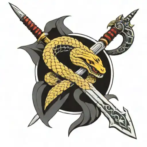 A strong-looking snake and sword tattoo design idea