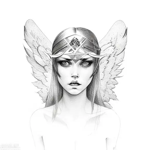 female fallen angel tattoo design idea