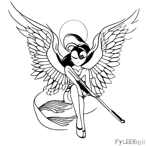female fallen angel tattoo design idea