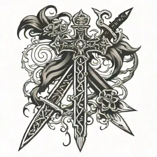 cross made out swords tattoo design idea