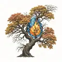 Burning a tree without leaves with the inscription ' after all, a person cannot plant a flame tattoo design idea