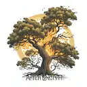 Burning a tree without leaves with the inscription ' after all, a person cannot plant a flame tattoo design idea