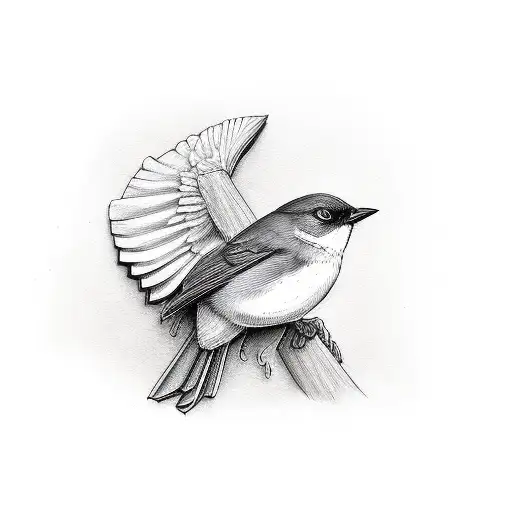 red robin holding a paintbrush in beak tattoo design idea