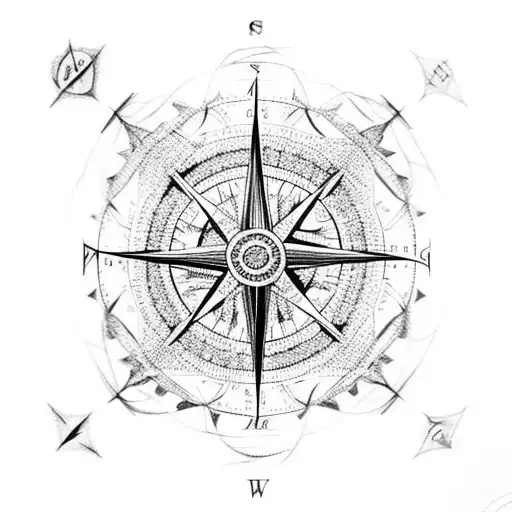 Black and Grey Compass and Roses Tattoo Design