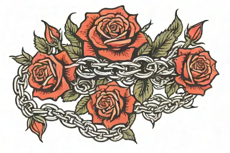 red roses with chain wrapped tattoo design idea