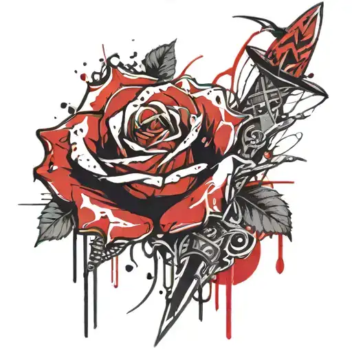 rose with dagger behind it tattoo design idea