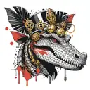 realistic sobek egyptian crocodile god covered in jewellery, central facing    tattoo design idea