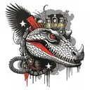 realistic sobek egyptian crocodile god covered in jewellery, central facing    tattoo design idea