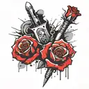 rose with dagger behind it tattoo design idea