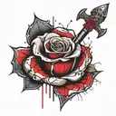 rose with dagger behind it tattoo design idea