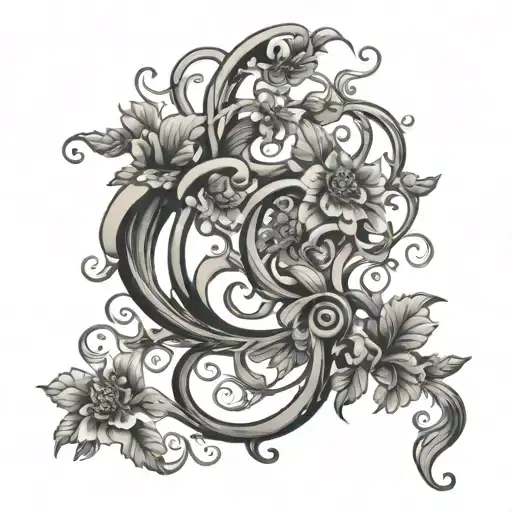 surreal swirly curvy vine with flowers tattoo design idea