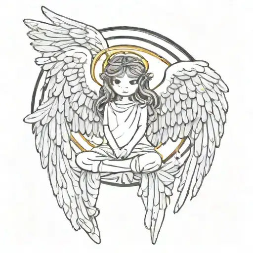 angel wings and halo sitting on top tattoo design idea