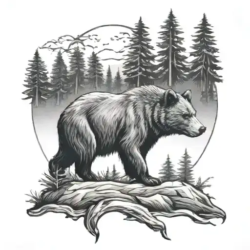 bear forest wolf landscape tattoo design idea