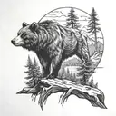 bear forest wolf landscape tattoo design idea