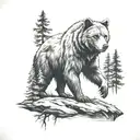 bear forest wolf landscape tattoo design idea
