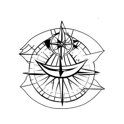 A minimalist tattoo of a compass surrounded by mountain silhouettes tattoo design idea