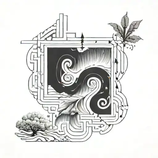 A geometric pattern inspired by the Fibonacci sequence, incorporating elements of waterfalls and animals tattoo design idea