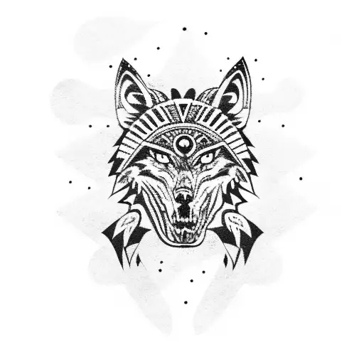 Lone Wolf in Space Aztec style tattoo design idea