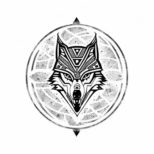 Lone Wolf in Space Aztec style tattoo design idea