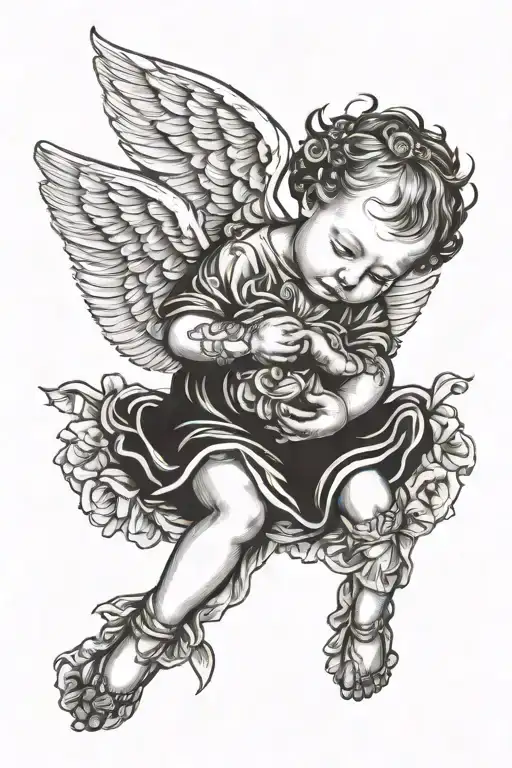 baby angel holding tattoo design idea