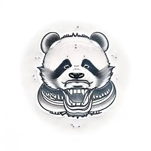 angry panda bites ouroboros with his teeth tattoo design idea