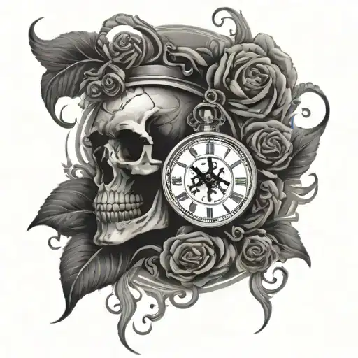 stoic  clock skull tattoo design idea
