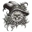 stoic  clock skull tattoo design idea