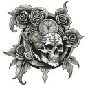 stoic  clock skull tattoo design idea