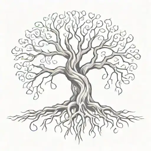 A tree with roots shaped like interconnected hearts, symbolizing the importance of love and friendship in life's journey tattoo design idea