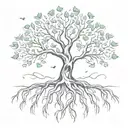 A tree with roots shaped like interconnected hearts, symbolizing the importance of love and friendship in life's journey tattoo design idea