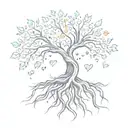 A tree with roots shaped like interconnected hearts, symbolizing the importance of love and friendship in life's journey tattoo design idea