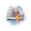 a boat on fire, burn the boats tattoo design idea