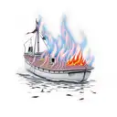 a boat on fire, burn the boats tattoo design idea