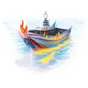 a boat on fire, burn the boats tattoo design idea