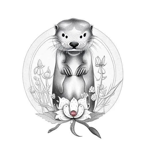 an otter holding a coronation flower tattoo design idea