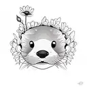 an otter holding a coronation flower tattoo design idea