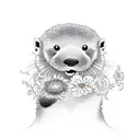 an otter holding a coronation flower tattoo design idea