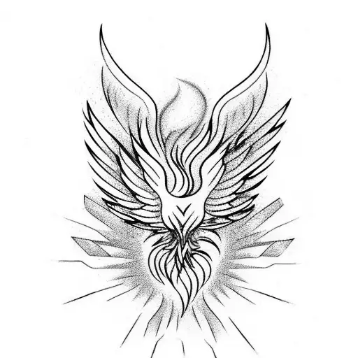 A mythical phoenix rising from a forest engulfed in flames tattoo design idea